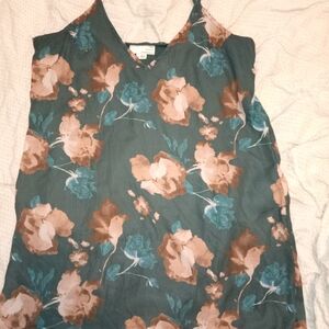 Floral Sleeveless Top - Teal and Brown